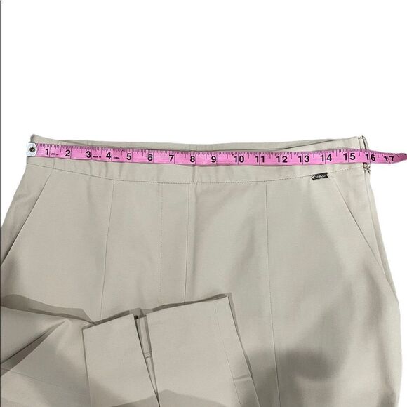St John Cream Slim Dress Pants w/ Side Zip Closure Front Ankle Slit - Picture 14 of 15